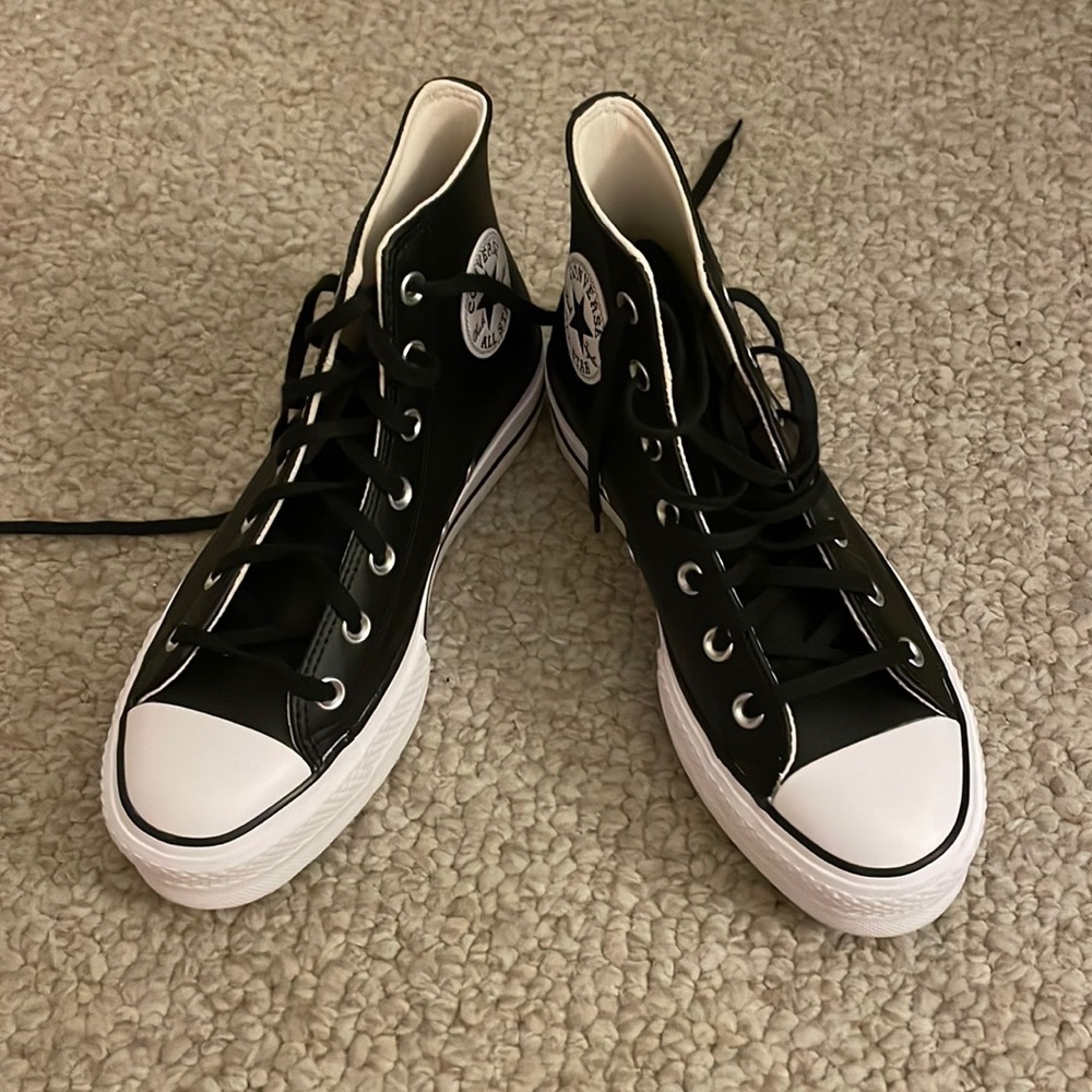 High Top Platform Black Leather Converse